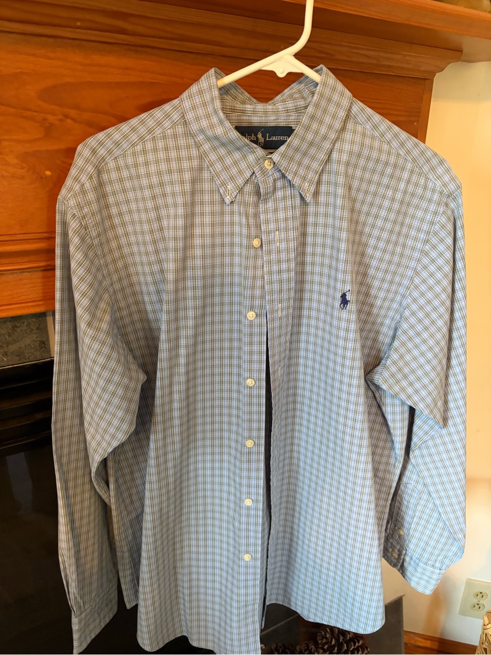 Ralph Lauren Blue and White Plaid Button-Down Dress Shirt